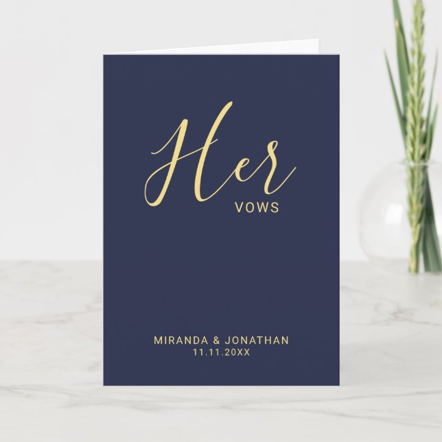 'Ihre Vows' Navy Blue and Gold Wedws Vows (Vorderseite)