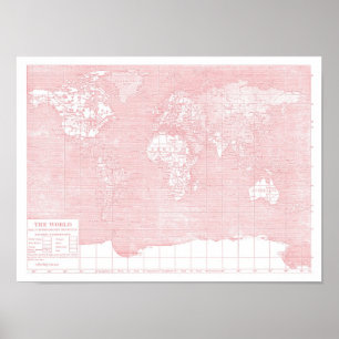 Ihre Welt ~ Pink Vintage Weltkarte Poster