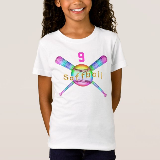 IHRE ZAHL mehrfarbigen Softball-Shirts für Mädchen T-Shirt (Vorderseite)