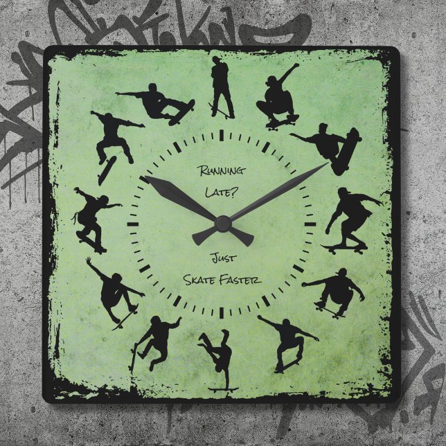 Ihre Zeit, Skate-Stile zu verschleiern Wand grüne  Quadratische Wanduhr (Your Time to Shred Skate Style Wall Clock Green)