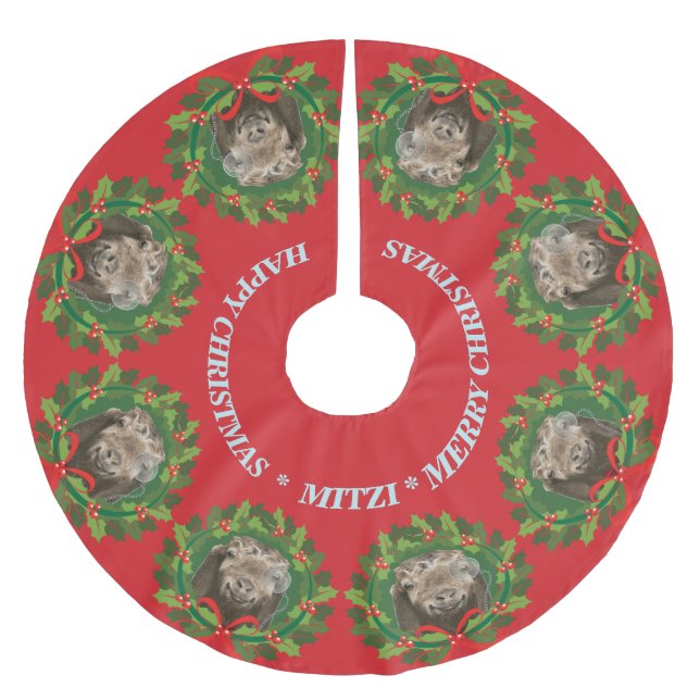 IHRE ZIEGE- oder PET-FOTOS und Name Weihnachten Polyester Weihnachtsbaumdecke (Vorderseite)