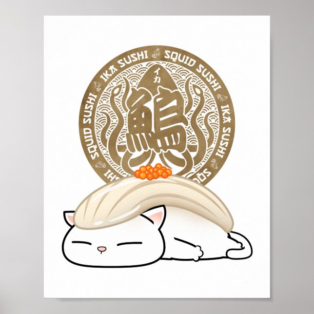 Ika Tintenfisch Sushi Cat Poster (Vorne)