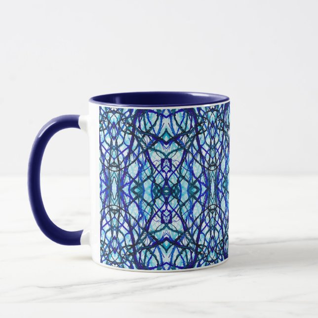 Ikarus Blau Abstrakte Alkoholtinte Kunst Tasse (Links)