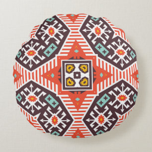 Ikat Aztec: Ethnische Streifentextur Rundes Kissen