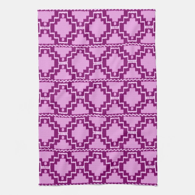 Ikat Aztec Muster - Amethyst Lila und Violet Handtuch (Vertikal)