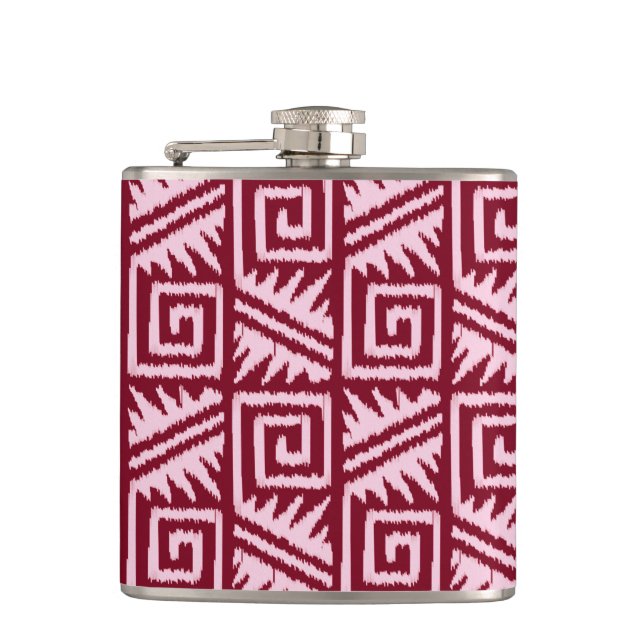 Ikat Aztec Muster - Burgund und Rosa Flachmann (Vorderseite)
