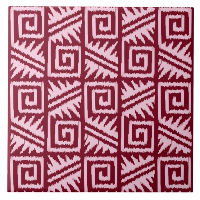 Ikat Aztec Muster - Burgund und Rosa Fliese (Vorderseite)