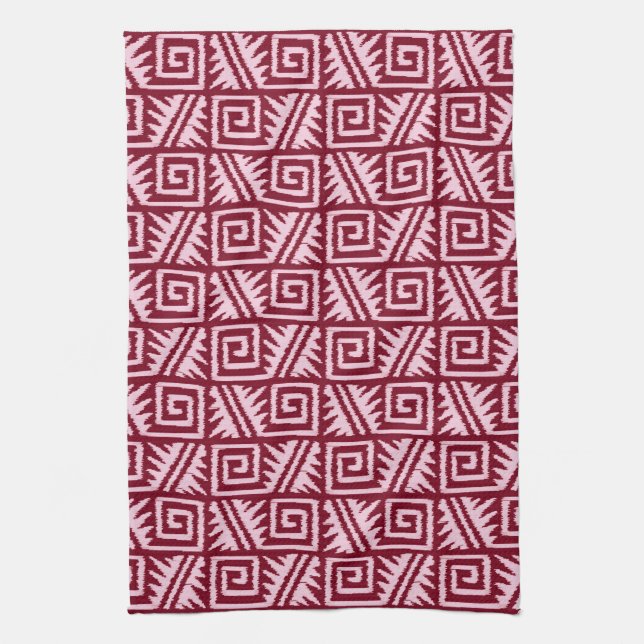 Ikat Aztec Muster - Burgund und Rosa Geschirrtuch (Vertikal)