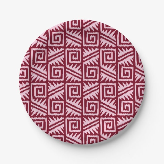 Ikat Aztec Muster - Burgund und Rosa Pappteller (Vorderseite)