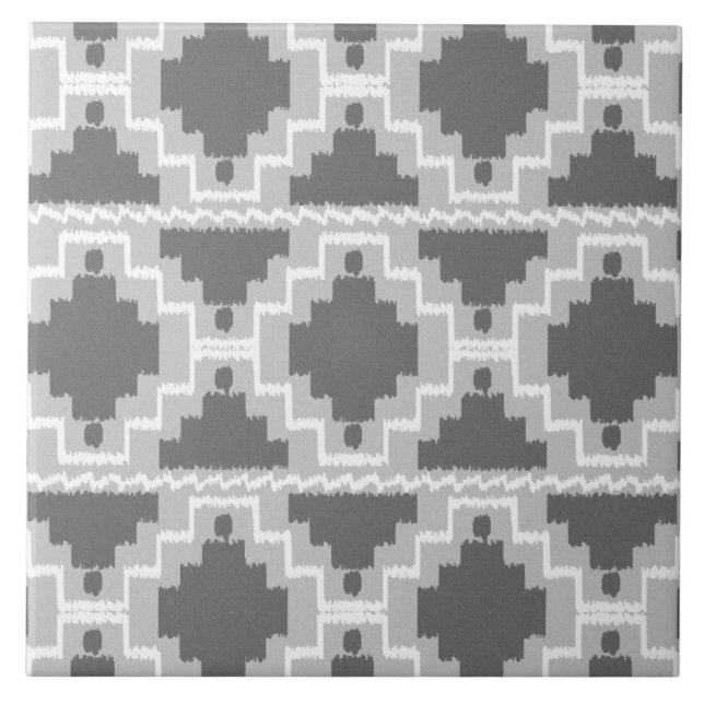 Ikat Aztec Muster - Dunkel und leicht grau / grau Fliese (Vorderseite)
