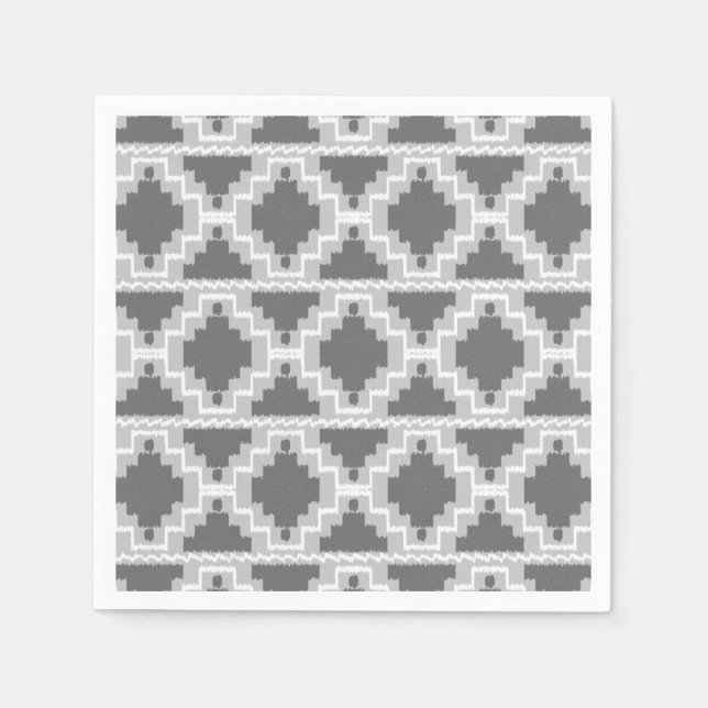 Ikat Aztec Muster - Dunkel und leicht grau / grau Serviette (Vorderseite)