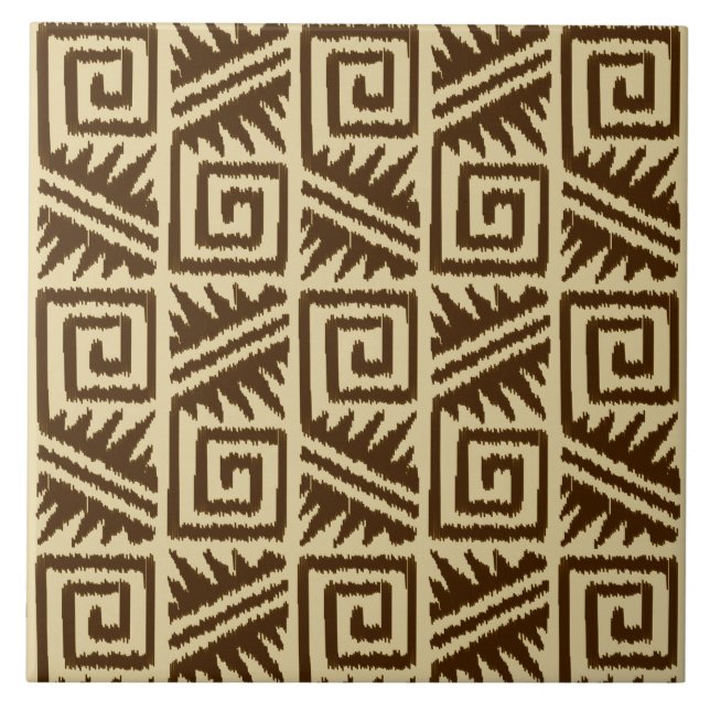 Ikat Aztec Muster - Dunkelbraun und Tan Fliese (Vorderseite)