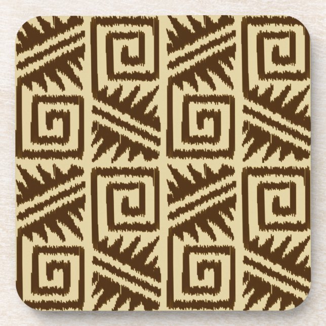 Ikat Aztec Muster - Dunkelbraun und Tan Getränkeuntersetzer (Vorderseite)