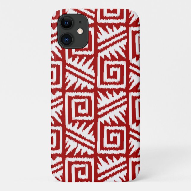 Ikat Aztec Muster - Dunkelrot und Weiß Case-Mate iPhone Hülle (Rückseite)