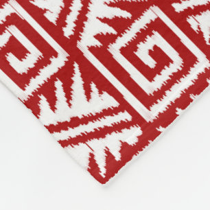 Ikat Aztec Muster - Dunkelrot und Weiß Fleecedecke