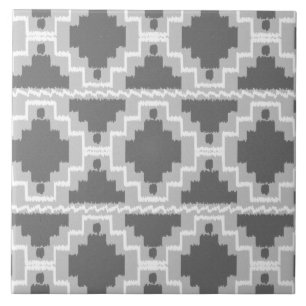 Ikat Aztec-Muster - dunkles und helles Grau Fliese