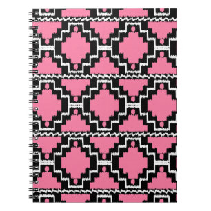 Ikat Aztec Muster - Fuchsienrosa, Schwarz und Weiß Notizblock