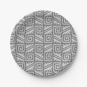 Ikat Aztec-Muster - Grautöne Pappteller
