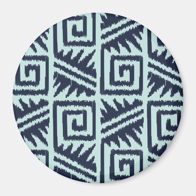 Ikat Aztec-Muster - Indigo und Hellblau Magnet (Vorne)