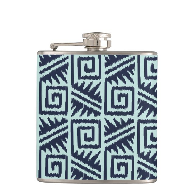 Ikat Aztec-Muster - Indizes und Lichtblau Flachmann (Vorderseite)