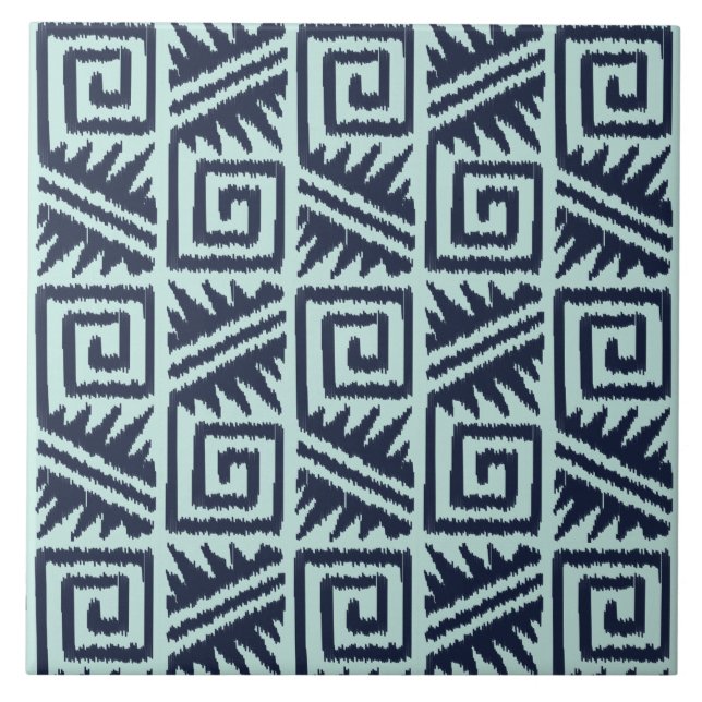 Ikat Aztec-Muster - Indizes und Lichtblau Fliese (Vorderseite)