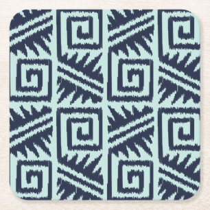 Ikat Aztec-Muster - Indizes und Lichtblau Rechteckiger Pappuntersetzer
