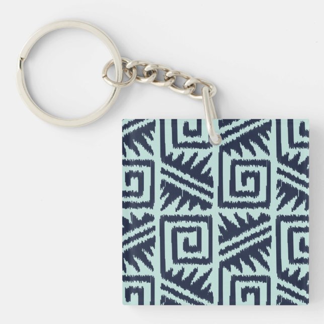 Ikat Aztec-Muster - Indizes und Lichtblau Schlüsselanhänger (Vorderseite)