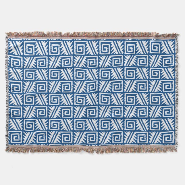 Ikat Aztec Muster - Kobalt Blau und Weiß Decke (Vorderseite)