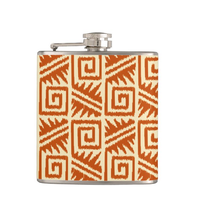 Ikat Aztec Muster - Mandarin und Light Orange Flachmann (Vorderseite)