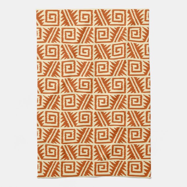 Ikat Aztec Muster - Mandarin und Light Orange Geschirrtuch (Vertikal)