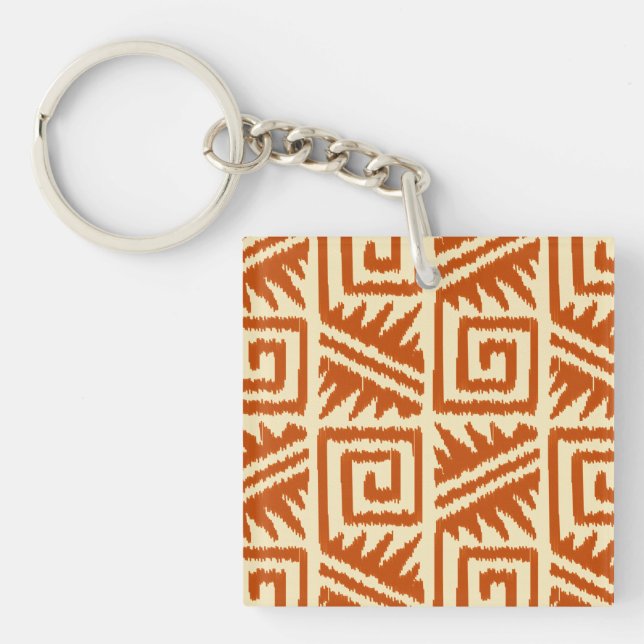 Ikat Aztec Muster - Mandarin und Light Orange Schlüsselanhänger (Vorderseite)