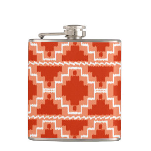Ikat Aztec-Muster - Rost, Orange und Weiß Flachmann