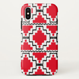 Ikat Aztec Muster - Rot, Schwarz und Weiß iPhone XS Hülle