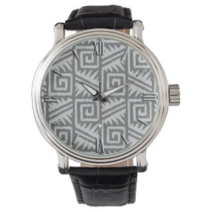 Ikat Aztec Muster - Schatten von Grau/Grau Armbanduhr