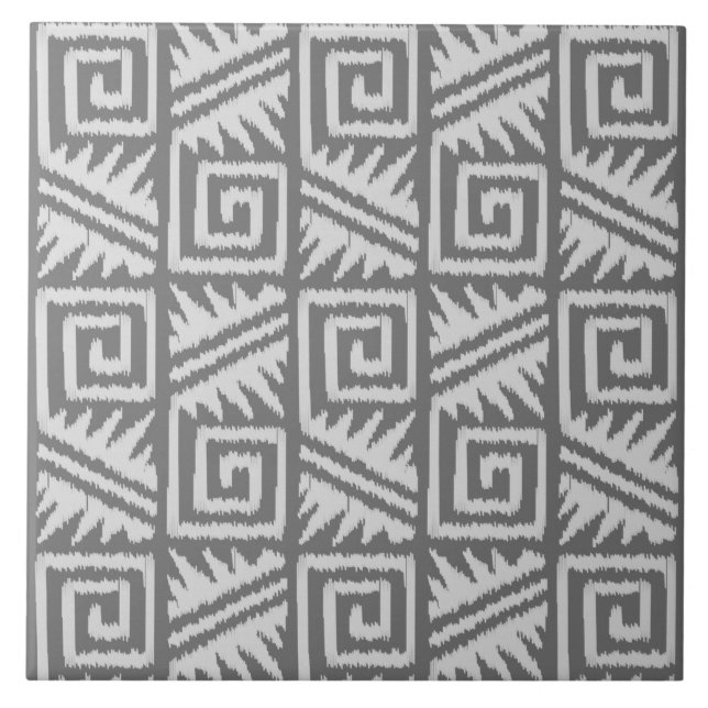 Ikat Aztec Muster - Schatten von Grau/Grau Fliese (Vorderseite)