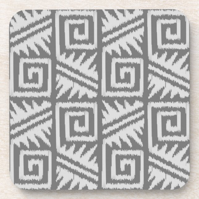 Ikat Aztec Muster - Schatten von Grau/Grau Getränkeuntersetzer (Vorderseite)