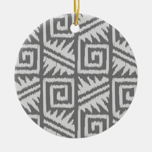 Ikat Aztec Muster - Schatten von Grau/Grau Keramikornament (Vorne)