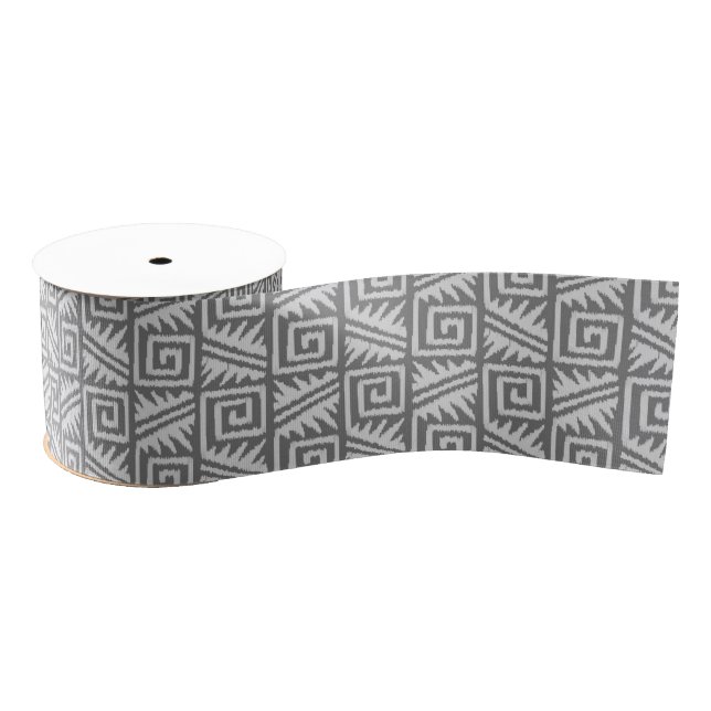 Ikat Aztec Muster - Schatten von Grau/Grau Ripsband (Spule)