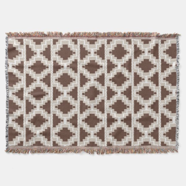 Ikat Aztec Muster - Schokoladenbraun und Taupe Decke (Vorderseite)