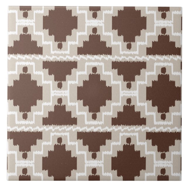 Ikat Aztec Muster - Schokoladenbraun und Taupe Fliese (Vorderseite)