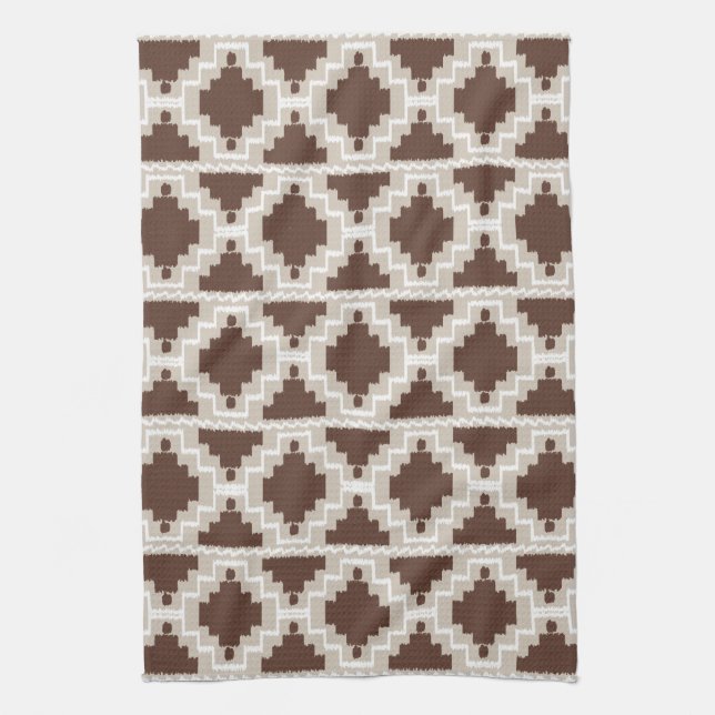 Ikat Aztec Muster - Schokoladenbraun und Taupe Geschirrtuch (Vertikal)