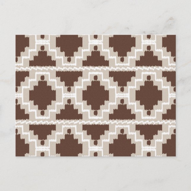 Ikat Aztec Muster - Schokoladenbraun und Taupe Postkarte (Vorderseite)