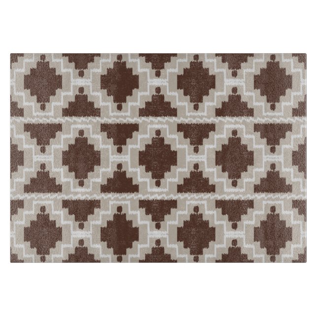 Ikat Aztec Muster - Schokoladenbraun und Taupe Schneidebrett (Vorderseite)