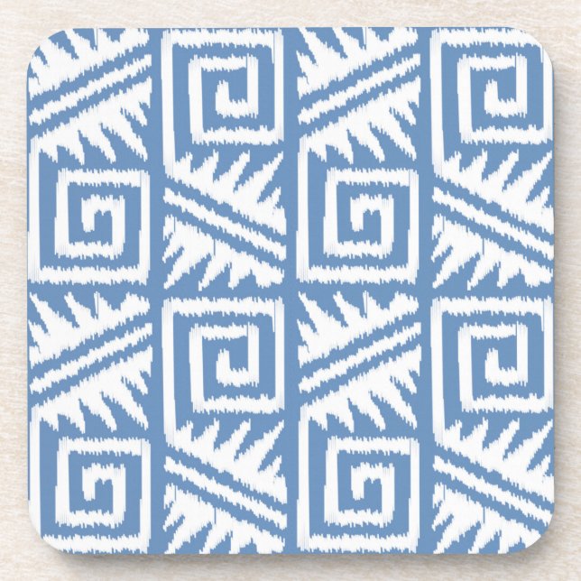 Ikat Aztec Muster - Sky Blue und White Getränkeuntersetzer (Vorderseite)