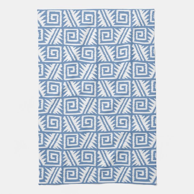 Ikat Aztec Muster - Sky Blue und White Küchentuch (Vertikal)
