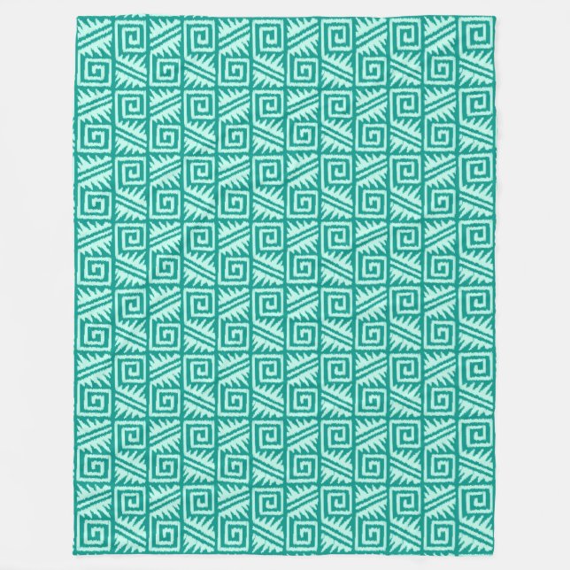 Ikat Aztec Muster - Türkis und Aqua Fleecedecke (Vorderseite)