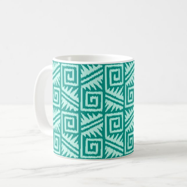 Ikat Aztec Muster - Türkis und Aqua Kaffeetasse (Vorderseite Links)