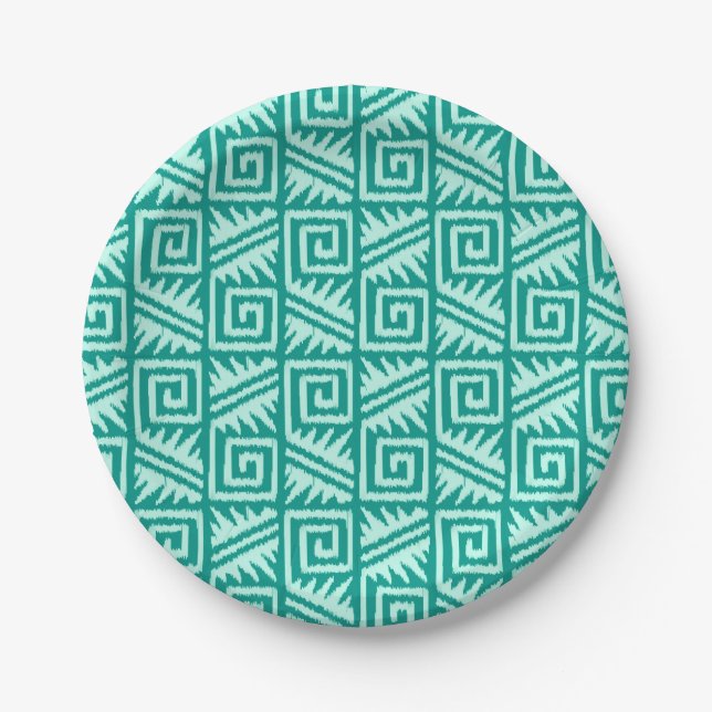 Ikat Aztec Muster - Türkis und Aqua Pappteller (Vorderseite)