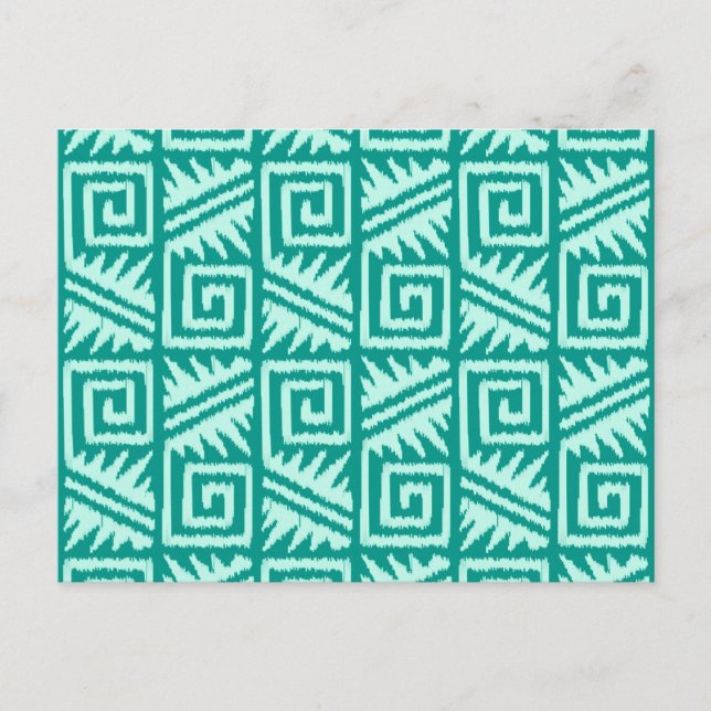 Ikat Aztec Muster - Türkis und Aqua Postkarte (Vorderseite)