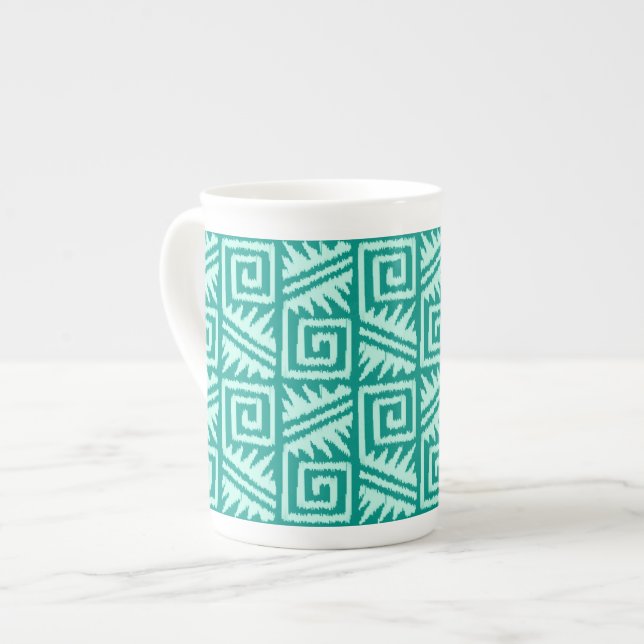 Ikat Aztec Muster - Türkis und Aqua Prozellantasse (Vorderseite Links)
